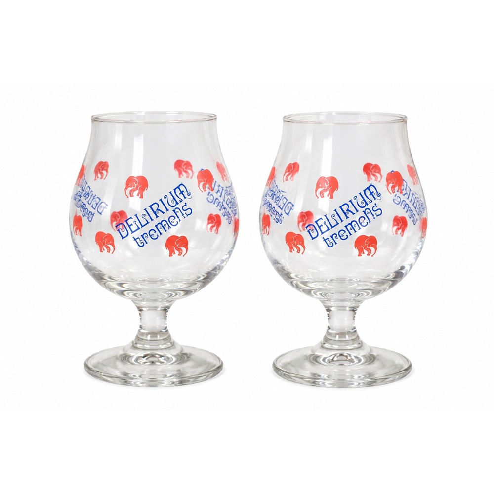 Delirium Tremens Tulip Beer Glasses .25cl With Pink Elephant Logo-Set of 2